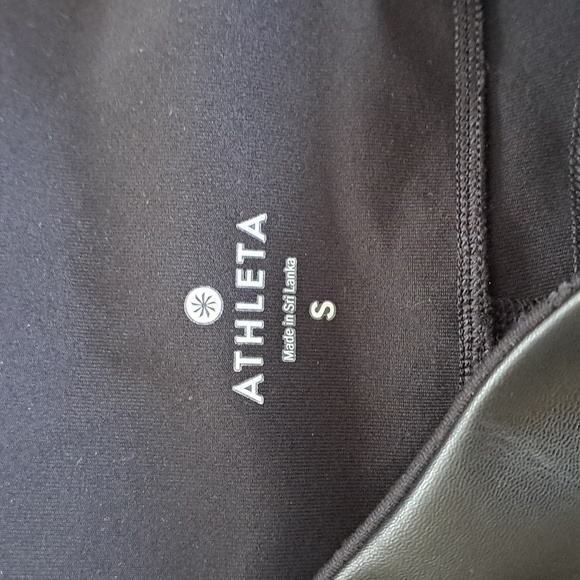 NWOT Athleta Womens Mixed Media Glean BlackFaux Leather Front Panel Leggings SM - Picture 7 of 9